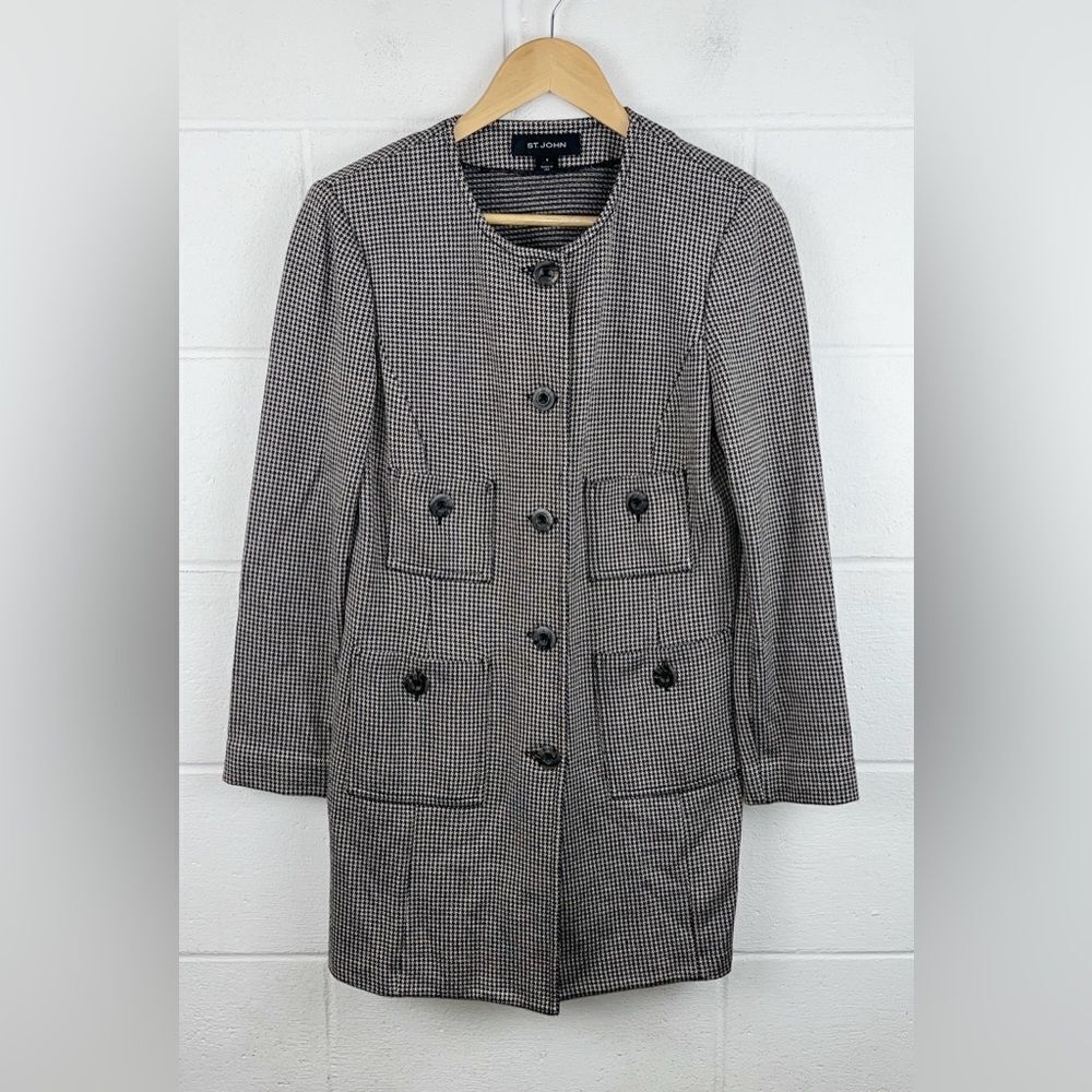 St. John women’s houndstooth button up blazer jacket brown/cream mature size 8